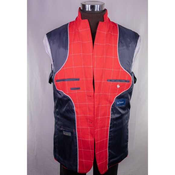 Paul Fredrick Men's 42S Sport Coat Blazer Red Check LINEN 2-Button Casual SLIM - Picture 9 of 13